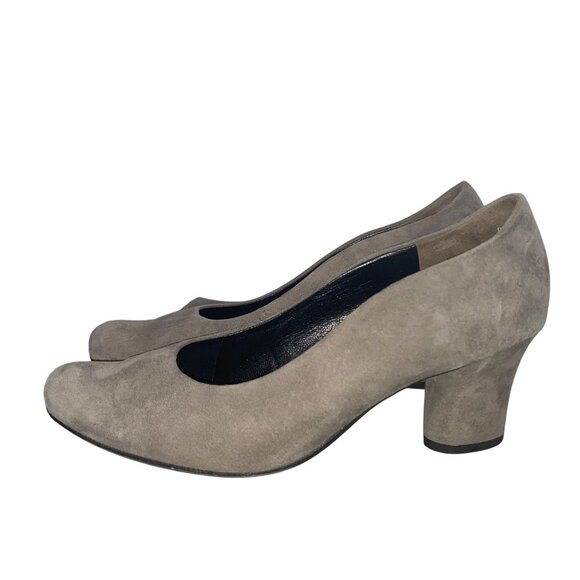Paul Green Taupe Suede leather Womens Pumps Size US 7.5 With Block Heel PG 5 - Picture 1 of 14